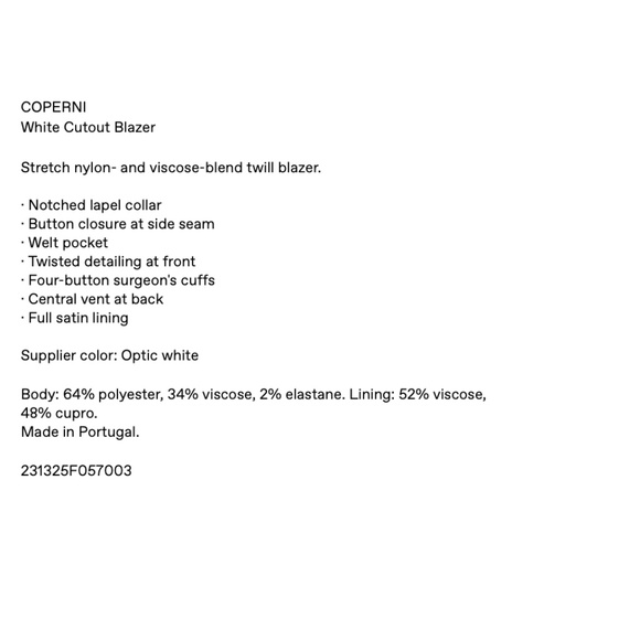 Coperni White Cut-Out Blazer New With Tags US6/Medium FR38 - Picture 10 of 15